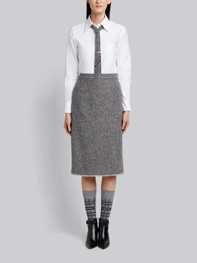 Shop Thom Browne Striped High-waisted Wool Pencil Skirt In Grey