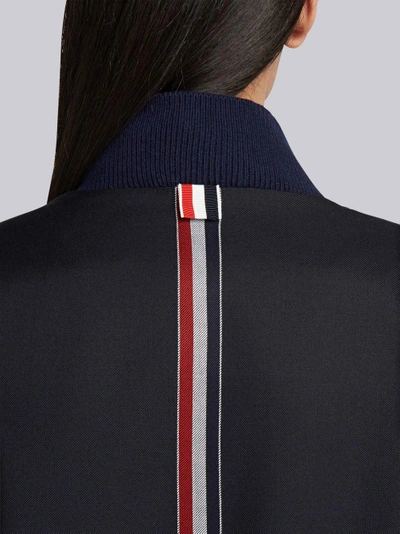 Shop Thom Browne Engineered Stripe Wool Varsity Jacket In Blue