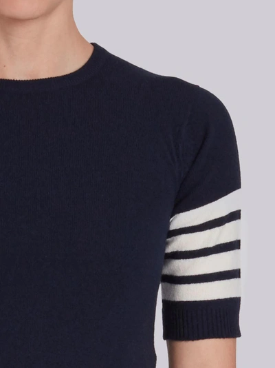 Shop Thom Browne Cashmere Stripe Detail Sweater In Blue