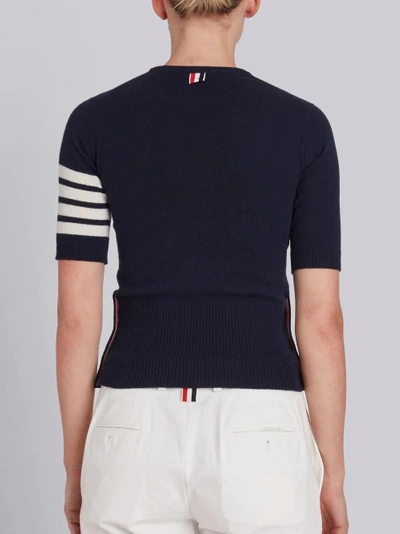 Shop Thom Browne Cashmere Stripe Detail Sweater In Blue
