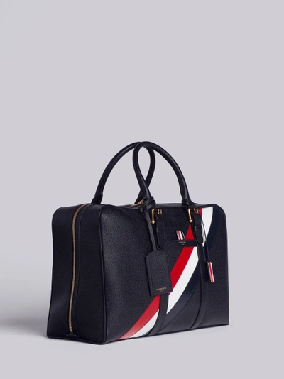 Shop Thom Browne Medium Holdall With Red, White And Blue Diagonal Stripe In Pebble Grain & Calf Leather In Black