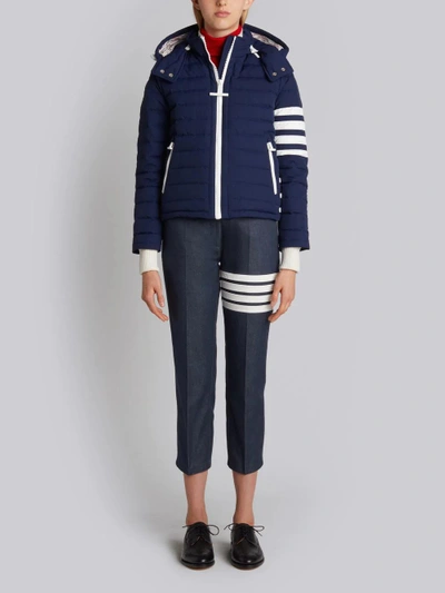 Shop Thom Browne Downfill Ski Jacket With 4-bar Stripe & Removable Hood In Navy Matte Nylon Poplin In Blue