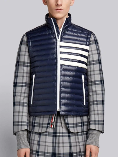 Shop Thom Browne 4-bar Stripe Quilted Down Fill Satin-finished Tech Vest In Blue