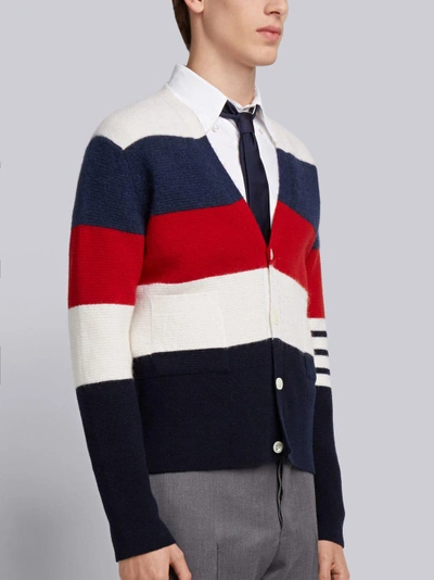 Shop Thom Browne Rugby Stripe Wool V-neck Cardigan In Multicolour