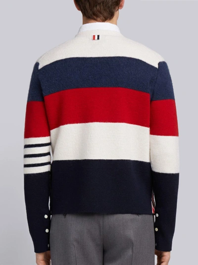 Shop Thom Browne Rugby Stripe Wool V-neck Cardigan In Multicolour