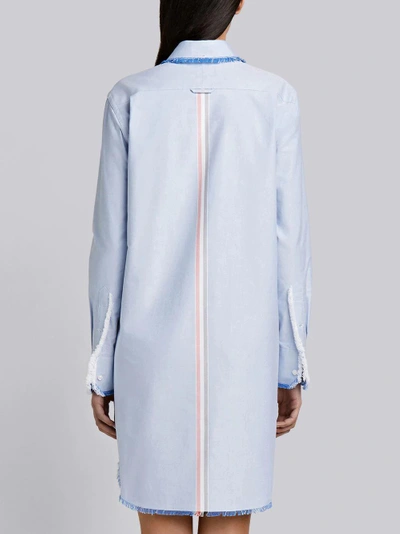 Shop Thom Browne Center-back Stripe Frayed Oxford Shirtdress In Blue