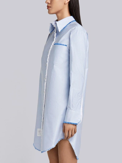 Shop Thom Browne Center-back Stripe Frayed Oxford Shirtdress In Blue