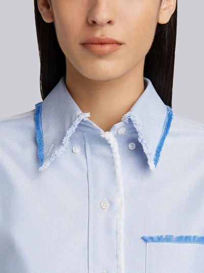 Shop Thom Browne Center-back Stripe Frayed Oxford Shirtdress In Blue