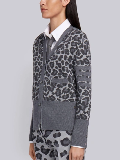 Shop Thom Browne Leopard Wool Jacquard V-neck Cardigan In Grey