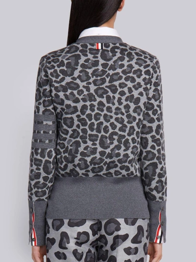 Shop Thom Browne Leopard Wool Jacquard V-neck Cardigan In Grey