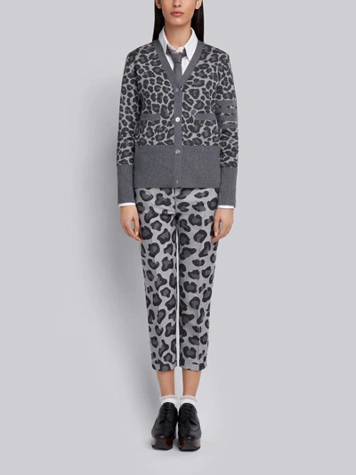 Shop Thom Browne Leopard Wool Jacquard V-neck Cardigan In Grey