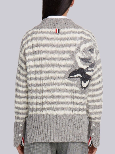 Shop Thom Browne Rose Intarsia Tweed V-neck Pullover In Grey