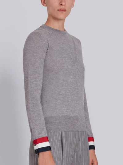 Shop Thom Browne Grosgrain-cuffed Fine Merino Wool Crew Neck Pullover In Grey