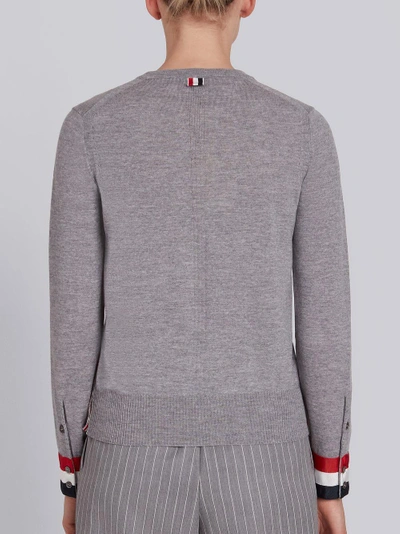 Shop Thom Browne Grosgrain-cuffed Fine Merino Wool Crew Neck Pullover In Grey