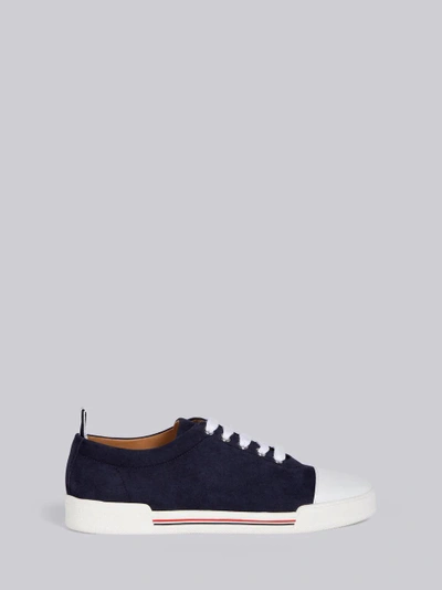 Shop Thom Browne Toe Cap Leather Trainer In Blue