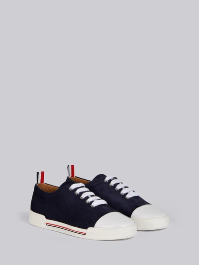 Shop Thom Browne Toe Cap Leather Trainer In Blue