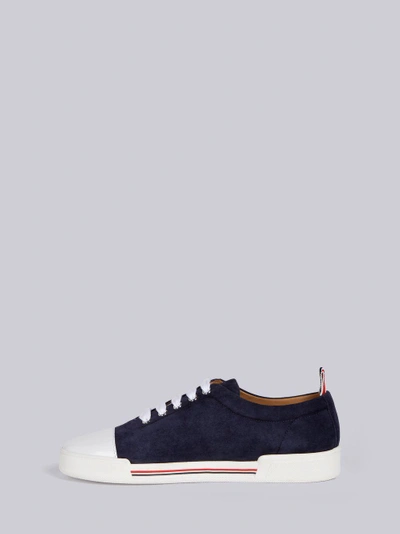 Shop Thom Browne Toe Cap Leather Trainer In Blue