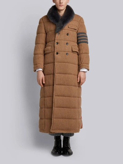 Shop Thom Browne 4-bar Fur Collar Camel Chesterfield In Neutrals