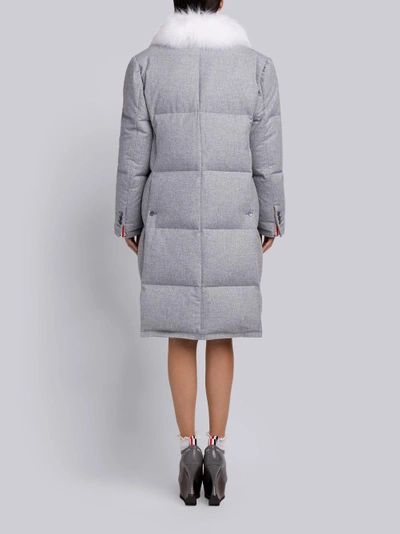 Shop Thom Browne Flannel Down Filled Chesterfield Dress With Fox Fur Trim In Grey