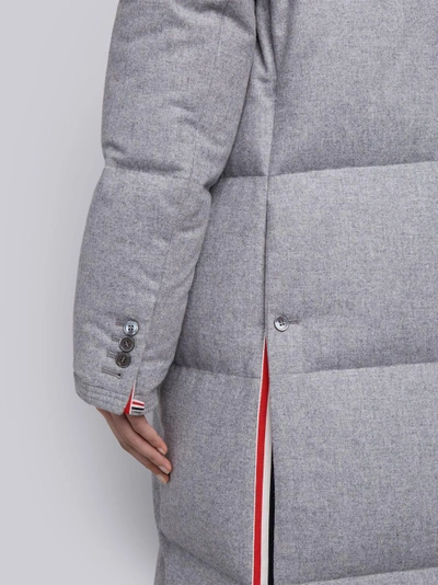 Shop Thom Browne Flannel Down Filled Chesterfield Dress With Fox Fur Trim In Grey