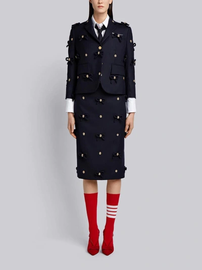 Shop Thom Browne Bow Applique Flannel Sport Coat In Blue