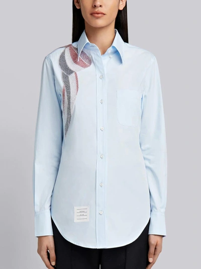 Shop Thom Browne Beaded Bow Button-down Poplin Shirt In Blue