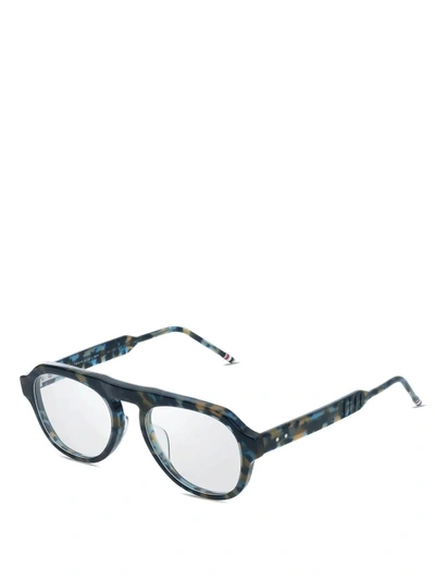 Shop Thom Browne Eyewear Navy Tortoise Glasses In Blue