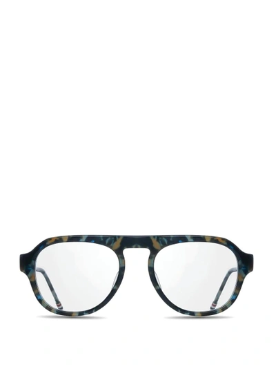 Shop Thom Browne Eyewear Navy Tortoise Glasses In Blue