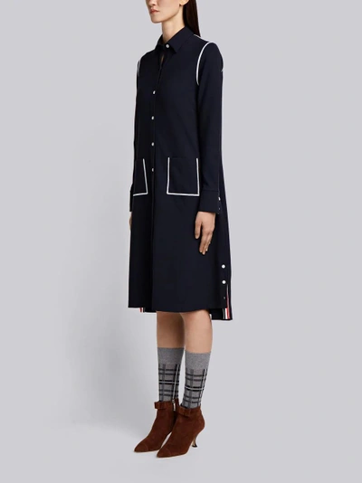 Shop Thom Browne Contrast Cover-stitched A-line Shirtdress In Milano Tech In Blue