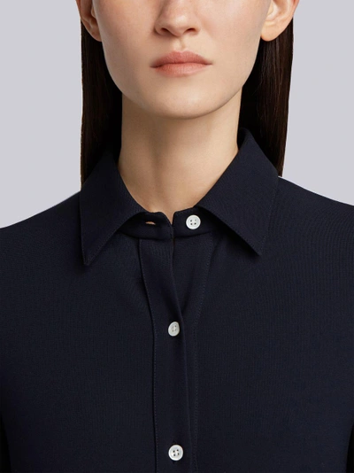 Shop Thom Browne Contrast Cover-stitched A-line Shirtdress In Milano Tech In Blue