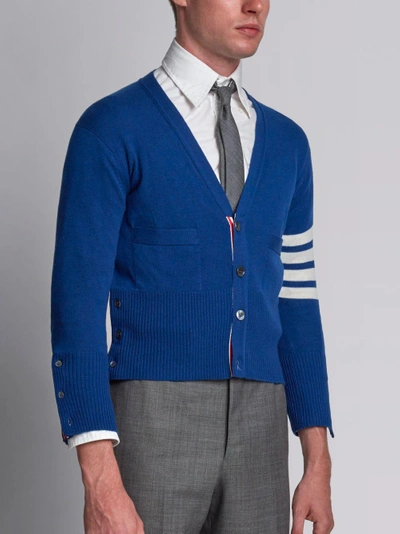 Shop Thom Browne 4-bar Short Cashmere Cardigan In Blue