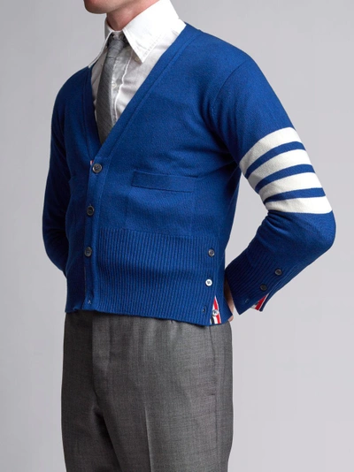 Shop Thom Browne 4-bar Short Cashmere Cardigan In Blue