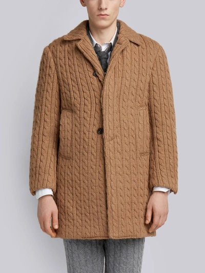 Shop Thom Browne Ribbed Baby Cable Camel Hair Bal Collar Overcoat In Neutrals