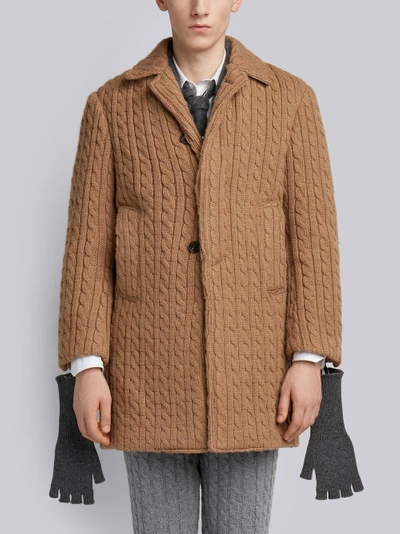 Shop Thom Browne Ribbed Baby Cable Camel Hair Bal Collar Overcoat In Neutrals