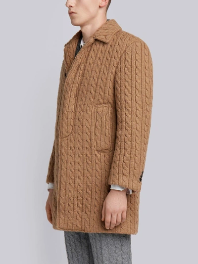 Shop Thom Browne Ribbed Baby Cable Camel Hair Bal Collar Overcoat In Neutrals