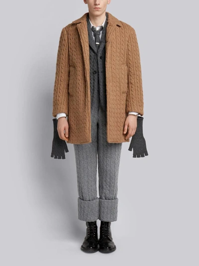 Shop Thom Browne Ribbed Baby Cable Camel Hair Bal Collar Overcoat In Neutrals