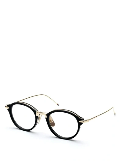 Shop Thom Browne Eyewear Black And Gold Round Glasses