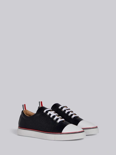 Shop Thom Browne Straight Toe Cap Leather Trainer In Blue