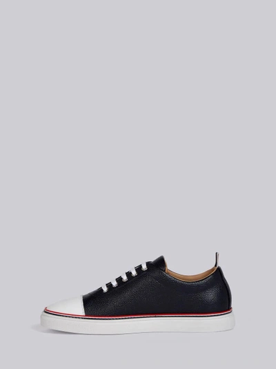 Shop Thom Browne Straight Toe Cap Leather Trainer In Blue