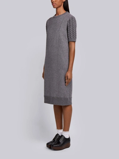 Shop Thom Browne Wool Flannel Cable Knit Sweater Dress In Grey