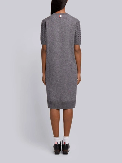 Shop Thom Browne Wool Flannel Cable Knit Sweater Dress In Grey