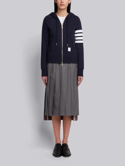 Shop Thom Browne Womens Full Zip Hoodie With Engineered 4-bar Stripe In Blue