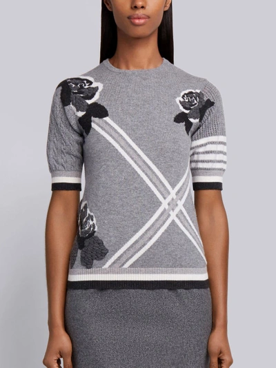 Shop Thom Browne Rose Intarsia Cashmere Tee Shirt In Grey