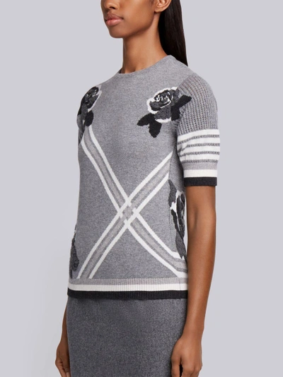 Shop Thom Browne Rose Intarsia Cashmere Tee Shirt In Grey