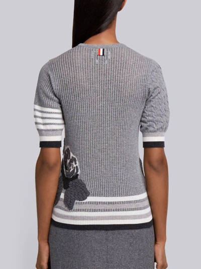 Shop Thom Browne Rose Intarsia Cashmere Tee Shirt In Grey