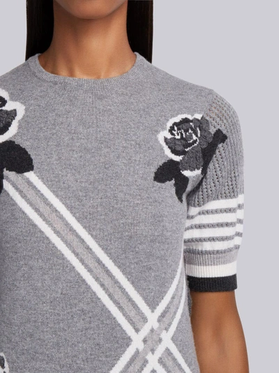 Shop Thom Browne Rose Intarsia Cashmere Tee Shirt In Grey