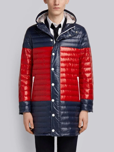 Shop Thom Browne Bicolor Quilted Down Satin Tech Coat In Blue