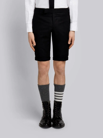 Shop Thom Browne Seamed Elastic Stripe Skinny Wool Shorts In Black