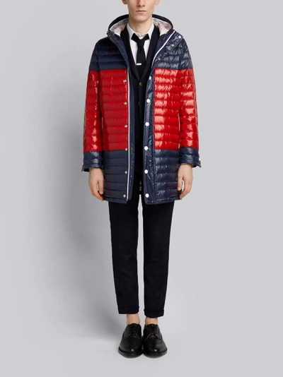 Shop Thom Browne Bicolor Quilted Down Satin Tech Coat In Blue