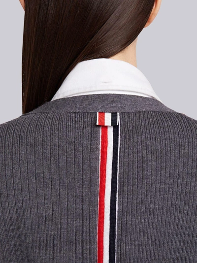 Shop Thom Browne Half-and-half Rib Knit Striped Long Cardigan In Grey